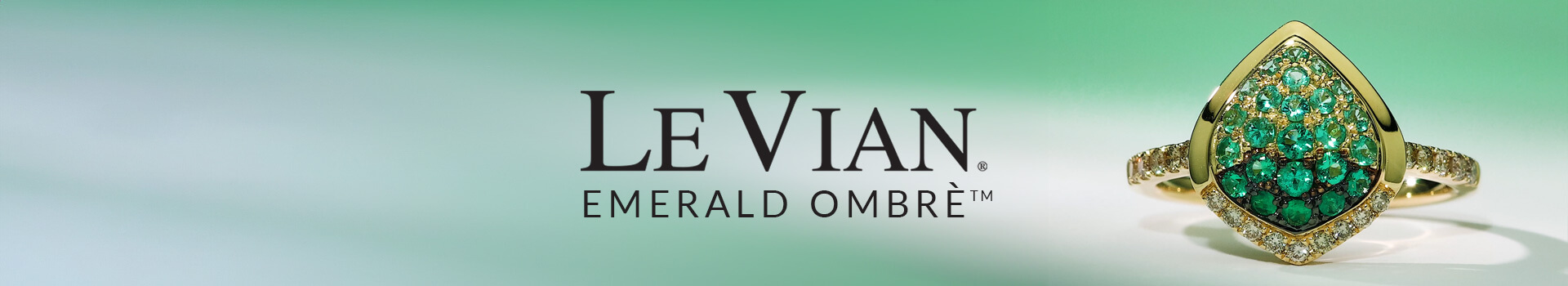 A Le Vian Emerald Ombre Ring with Emeralds, and Yellow Gold, part of a jewelry collection.
