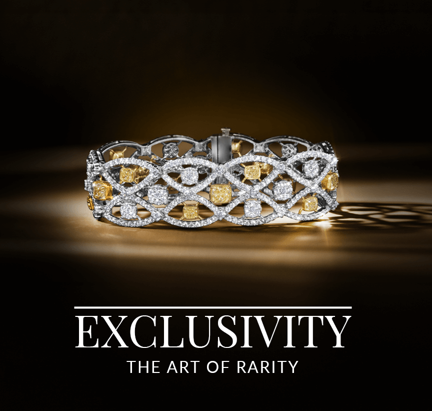 Intricate bracelet with yellow and white diamonds in a repeating lattice pattern, symbolizing exclusivity and craftsmanship from Le Vian’s Art of Rarity collection.