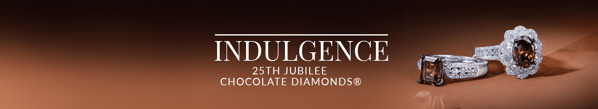 Celebratory Chocolate Diamond® rings with white diamond halos, set on a luxurious bronze background, marking Le Vian’s 25th Jubilee.