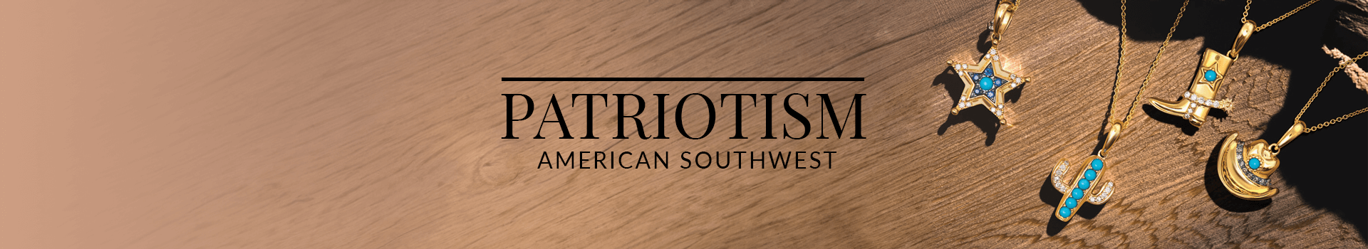 Gold pendant charms shaped like cowboy boots, hats, stars, moons, and cacti adorned with turquoise stones, from Le Vian’s Patriotism American Southwest collection.