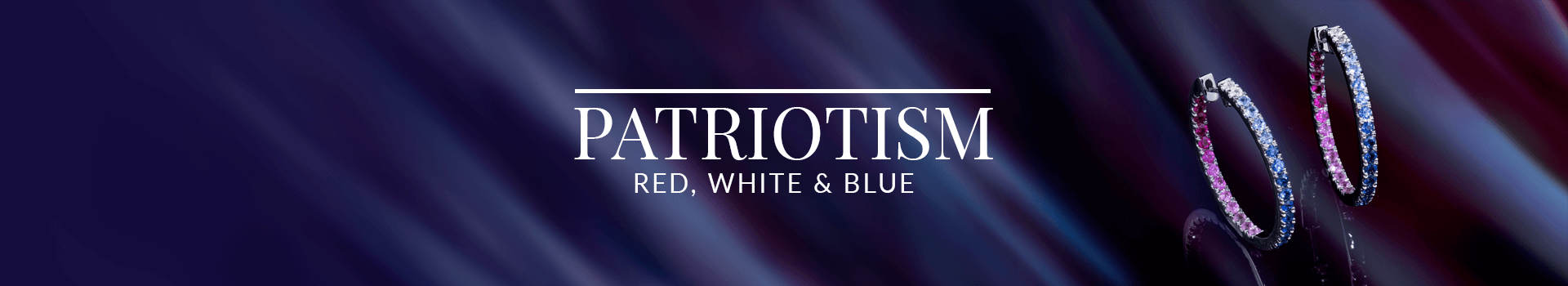 Red, white, and blue gradient gemstone hoop earrings from Le Vian’s Patriotism Red, White & Blue collection, set against a dramatic deep-toned background.