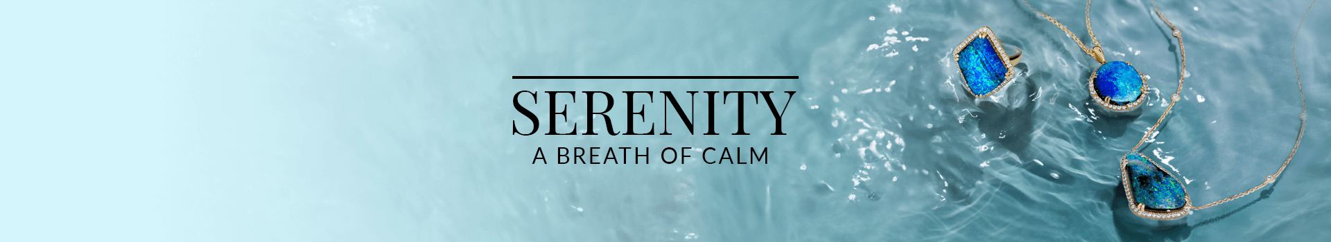 Trio of vivid blue Austrailian opal pendants floating on tranquil water, representing Le Vian’s Serenity: A Breath of Calm jewelry collection.