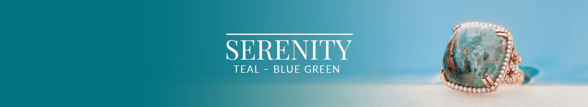 Cushion-cut teal-blue green Aquapraise® gemstone ring with rose gold and diamond setting, placed on a soft sand surface with a calm ocean blue background.